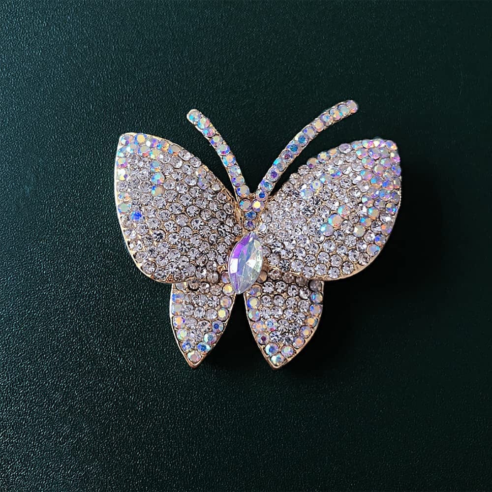Black Butterfly Rhinestone Brooch Pin for Women Girl Men Exaggerated AB Crystal Cluster Fashion Cartoon Animal Lapel Pins Dress Accessories Unisex Delicacy Birthday Christmas Party Jewelry Gift