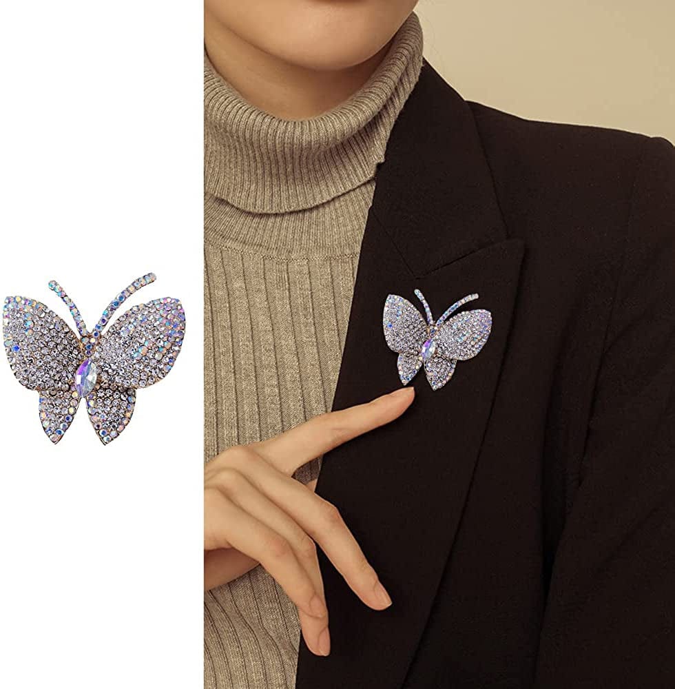 Black Butterfly Rhinestone Brooch Pin for Women Girl Men Exaggerated AB Crystal Cluster Fashion Cartoon Animal Lapel Pins Dress Accessories Unisex Delicacy Birthday Christmas Party Jewelry Gift