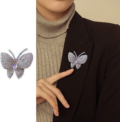 Black Butterfly Rhinestone Brooch Pin for Women Girl Men Exaggerated AB Crystal Cluster Fashion Cartoon Animal Lapel Pins Dress Accessories Unisex Delicacy Birthday Christmas Party Jewelry Gift