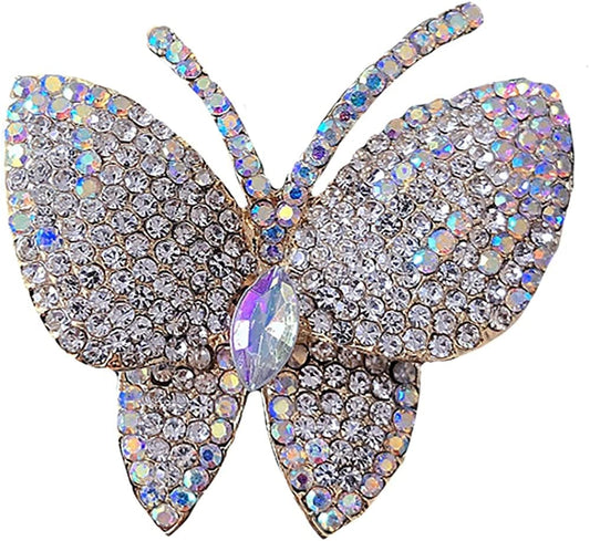 Black Butterfly Rhinestone Brooch Pin for Women Girl Men Exaggerated AB Crystal Cluster Fashion Cartoon Animal Lapel Pins Dress Accessories Unisex Delicacy Birthday Christmas Party Jewelry Gift White