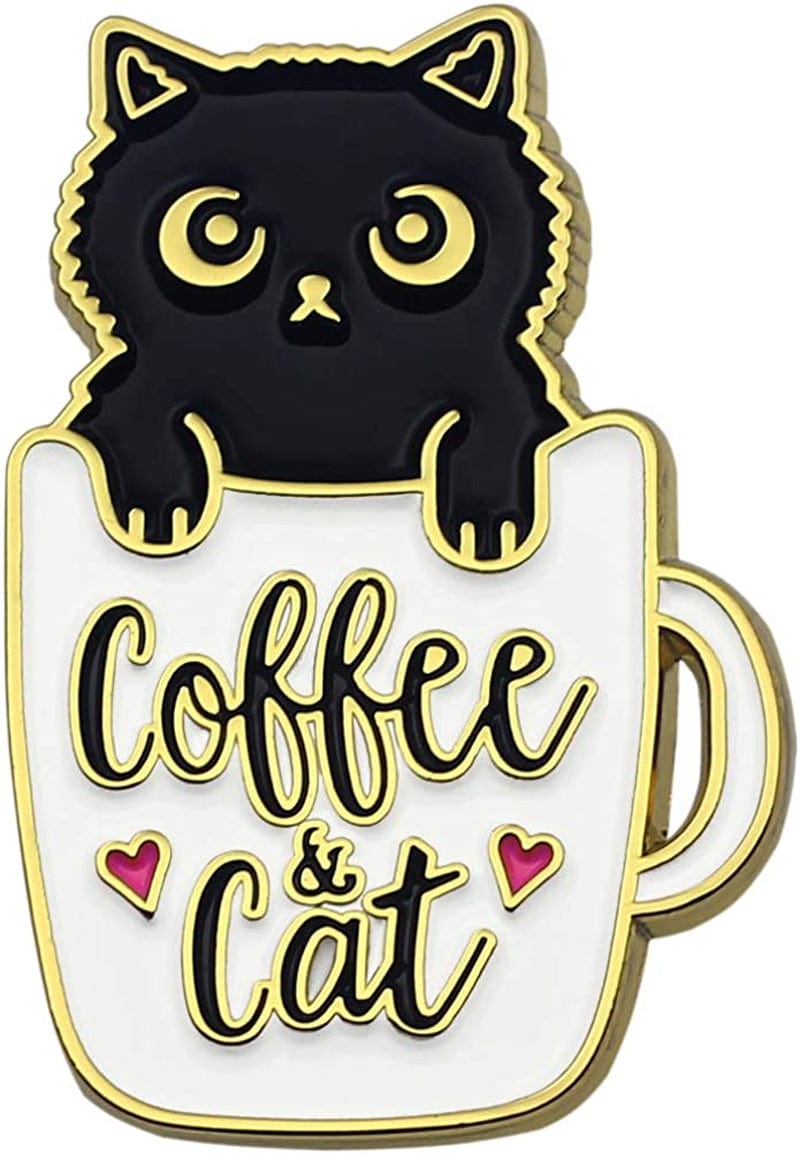 Black Cat Enamel Lapel Pin Funny Cute Cat Enamel Pins for Backpacks Hat Bags Chrismas Birthday Gift Coffee cat