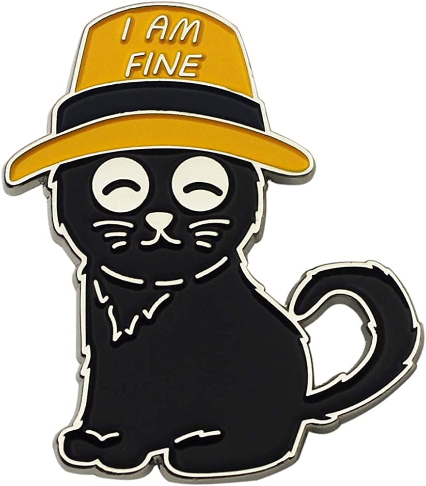Black Cat Enamel Lapel Pin Funny Cute Cat Enamel Pins for Backpacks Hat Bags Chrismas Birthday Gift I am fine