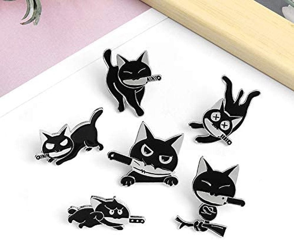 Black Cat with Knife Enamel Pins Set,Cute Cartoon Brooch Pins Enamel Brooches Lapel Pins Badge for Women Girls Children for Clothing Bag Decor