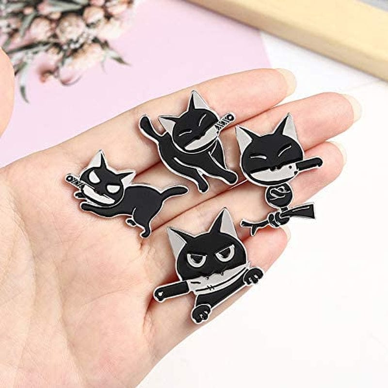 Black Cat with Knife Enamel Pins Set,Cute Cartoon Brooch Pins Enamel Brooches Lapel Pins Badge for Women Girls Children for Clothing Bag Decor