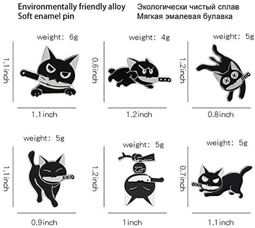 Black Cat with Knife Enamel Pins Set,Cute Cartoon Brooch Pins Enamel Brooches Lapel Pins Badge for Women Girls Children for Clothing Bag Decor