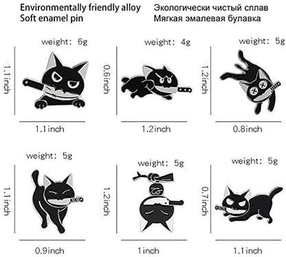 Black Cat with Knife Enamel Pins Set,Cute Cartoon Brooch Pins Enamel Brooches Lapel Pins Badge for Women Girls Children for Clothing Bag Decor