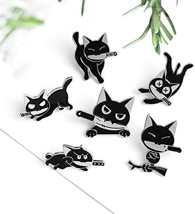 Black Cat with Knife Enamel Pins Set,Cute Cartoon Brooch Pins Enamel Brooches Lapel Pins Badge for Women Girls Children for Clothing Bag Decor