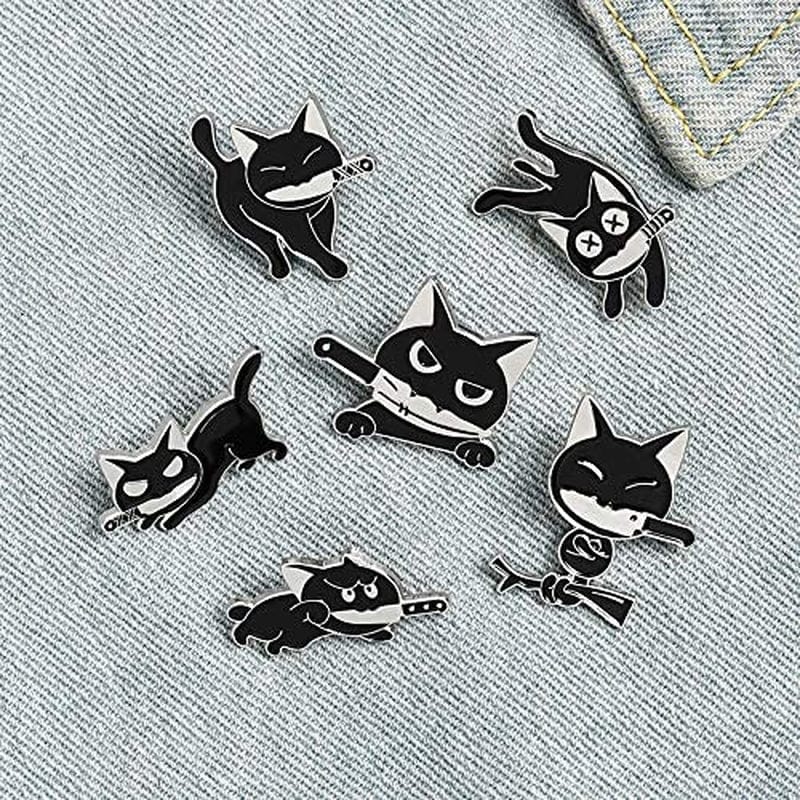Black Cat with Knife Enamel Pins Set,Cute Cartoon Brooch Pins Enamel Brooches Lapel Pins Badge for Women Girls Children for Clothing Bag Decor