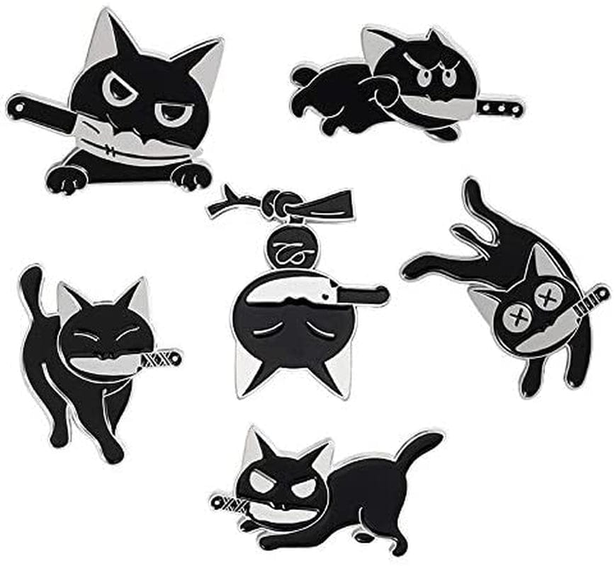 Black Cat with Knife Enamel Pins Set,Cute Cartoon Brooch Pins Enamel Brooches Lapel Pins Badge for Women Girls Children for Clothing Bag Decor