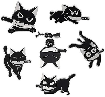 Black Cat with Knife Enamel Pins Set,Cute Cartoon Brooch Pins Enamel Brooches Lapel Pins Badge for Women Girls Children for Clothing Bag Decor