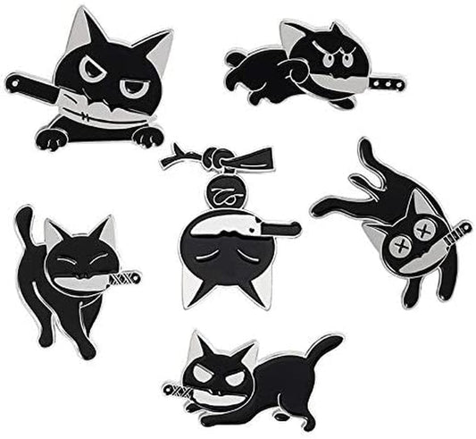 Black Cat with Knife Enamel Pins Set,Cute Cartoon Brooch Pins Enamel Brooches Lapel Pins Badge for Women Girls Children for Clothing Bag Decor