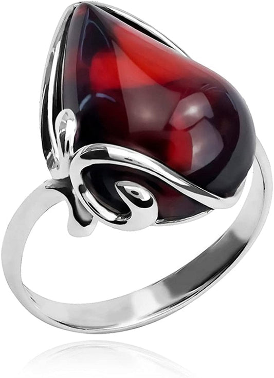 Black Cherry Amber Sterling Silver Ring 11