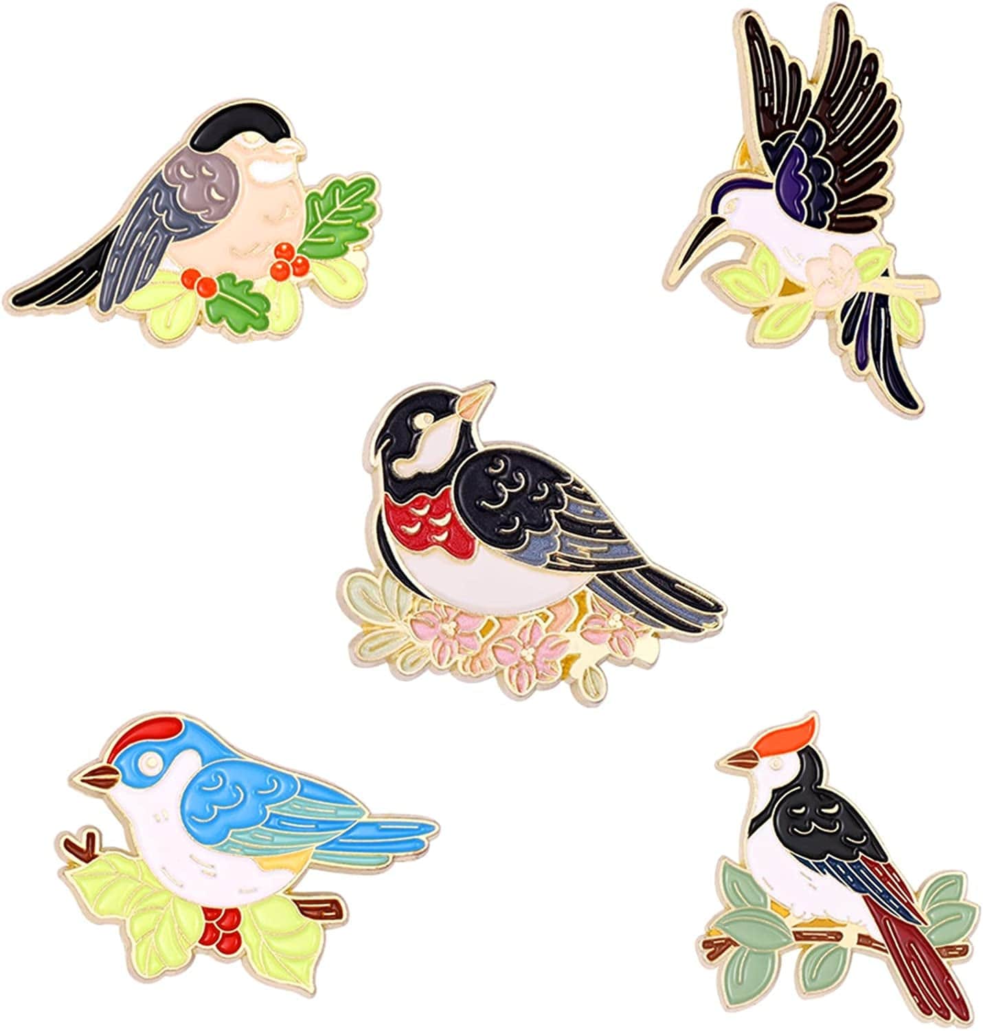 Black Crow Enamel Pins Set Art Rose Moon Lapel Pin Cute Aesthetic Badges for Children Women Backpack Shirt Denim Bag 5pcs-2