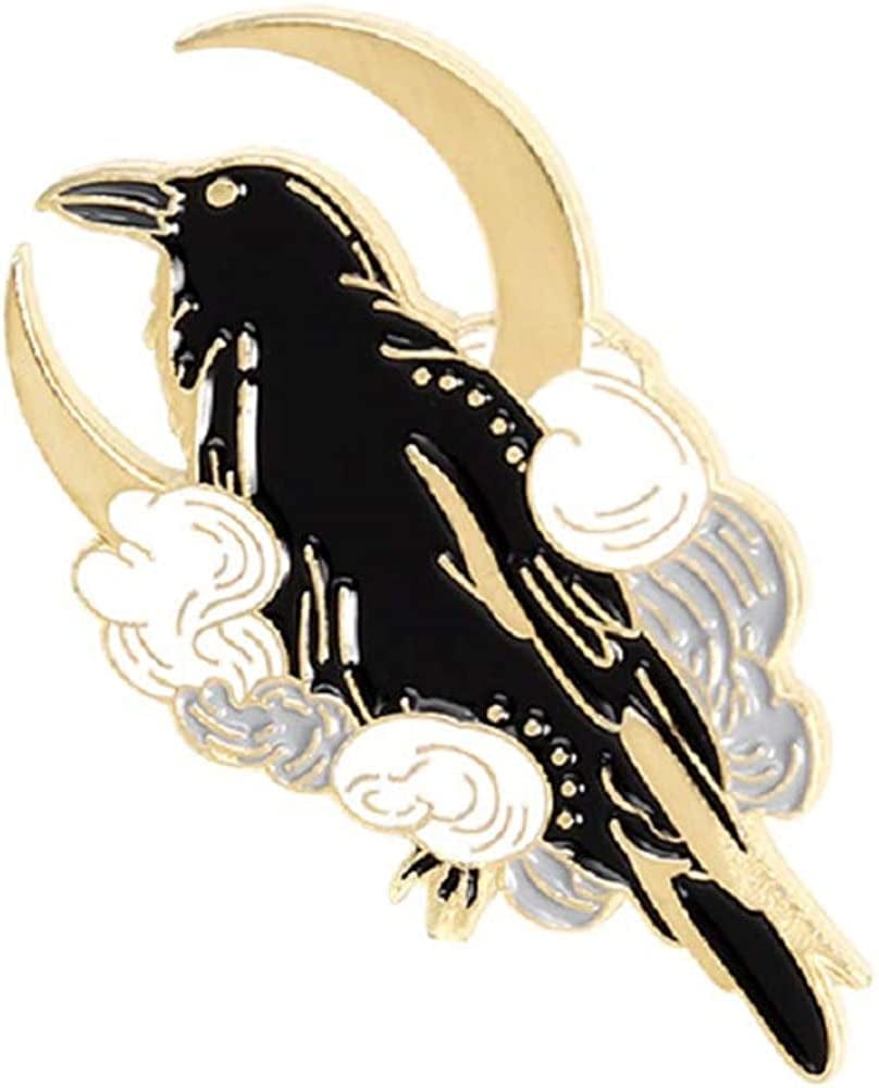 Black Crow Enamel Pins Set Art Rose Moon Lapel Pin Cute Aesthetic Badges for Children Women Backpack Shirt Denim Bag