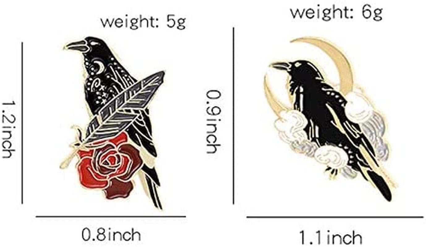 Black Crow Enamel Pins Set Art Rose Moon Lapel Pin Cute Aesthetic Badges for Children Women Backpack Shirt Denim Bag