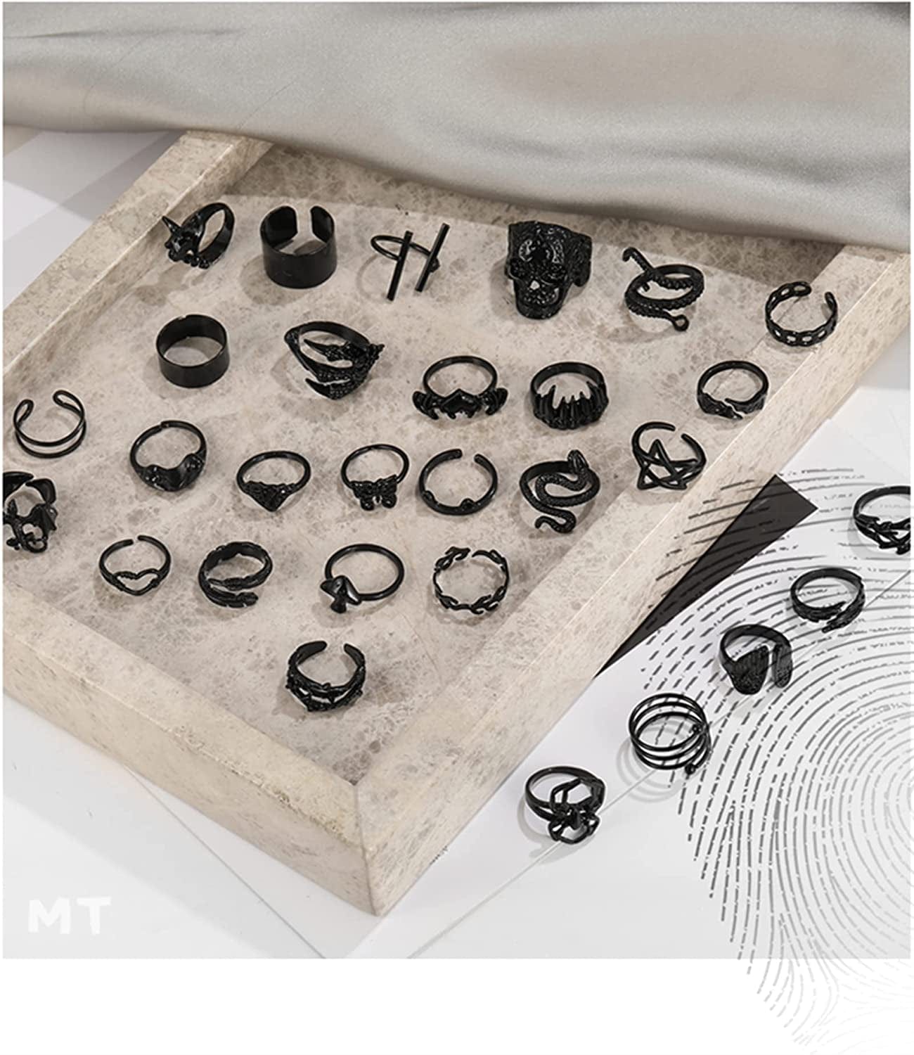 Black Gothic Vintage Rings Set - 20-30 PCS Cool Punk Snake Claw Rings Set, Y2K Snake Claw Rings, Open Butterfly Star Stacking Ring Jewelry , Gift for Men Women Girls Boys