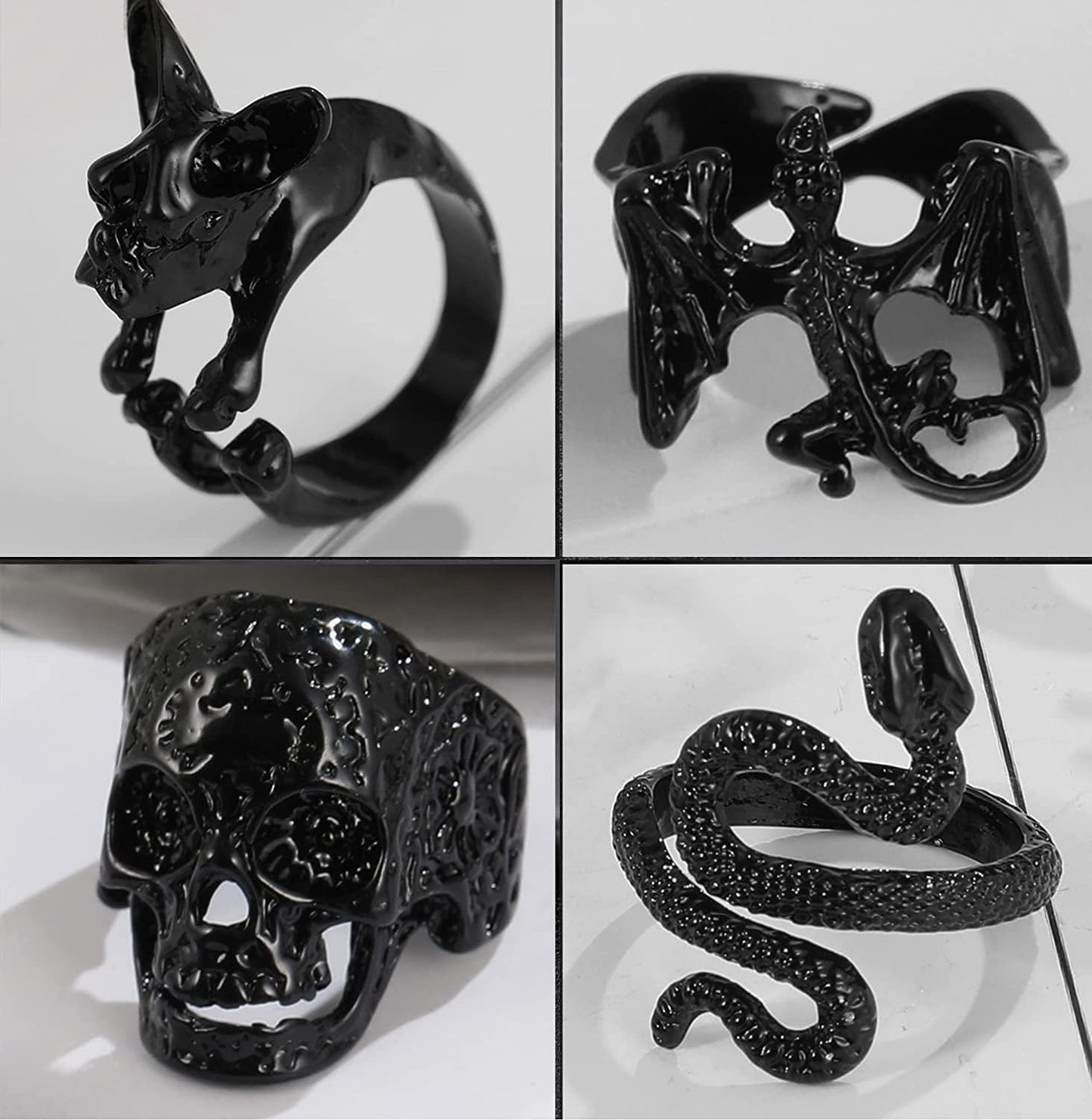 Black Gothic Vintage Rings Set - 20-30 PCS Cool Punk Snake Claw Rings Set, Y2K Snake Claw Rings, Open Butterfly Star Stacking Ring Jewelry , Gift for Men Women Girls Boys