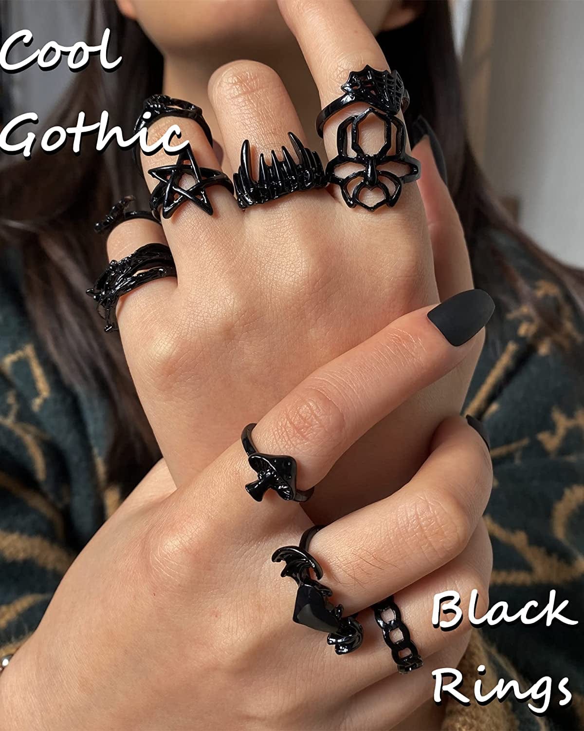 Black Gothic Vintage Rings Set - 20-30 PCS Cool Punk Snake Claw Rings Set, Y2K Snake Claw Rings, Open Butterfly Star Stacking Ring Jewelry , Gift for Men Women Girls Boys