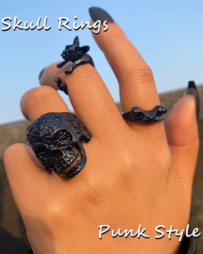 Black Gothic Vintage Rings Set - 20-30 PCS Cool Punk Snake Claw Rings Set, Y2K Snake Claw Rings, Open Butterfly Star Stacking Ring Jewelry , Gift for Men Women Girls Boys