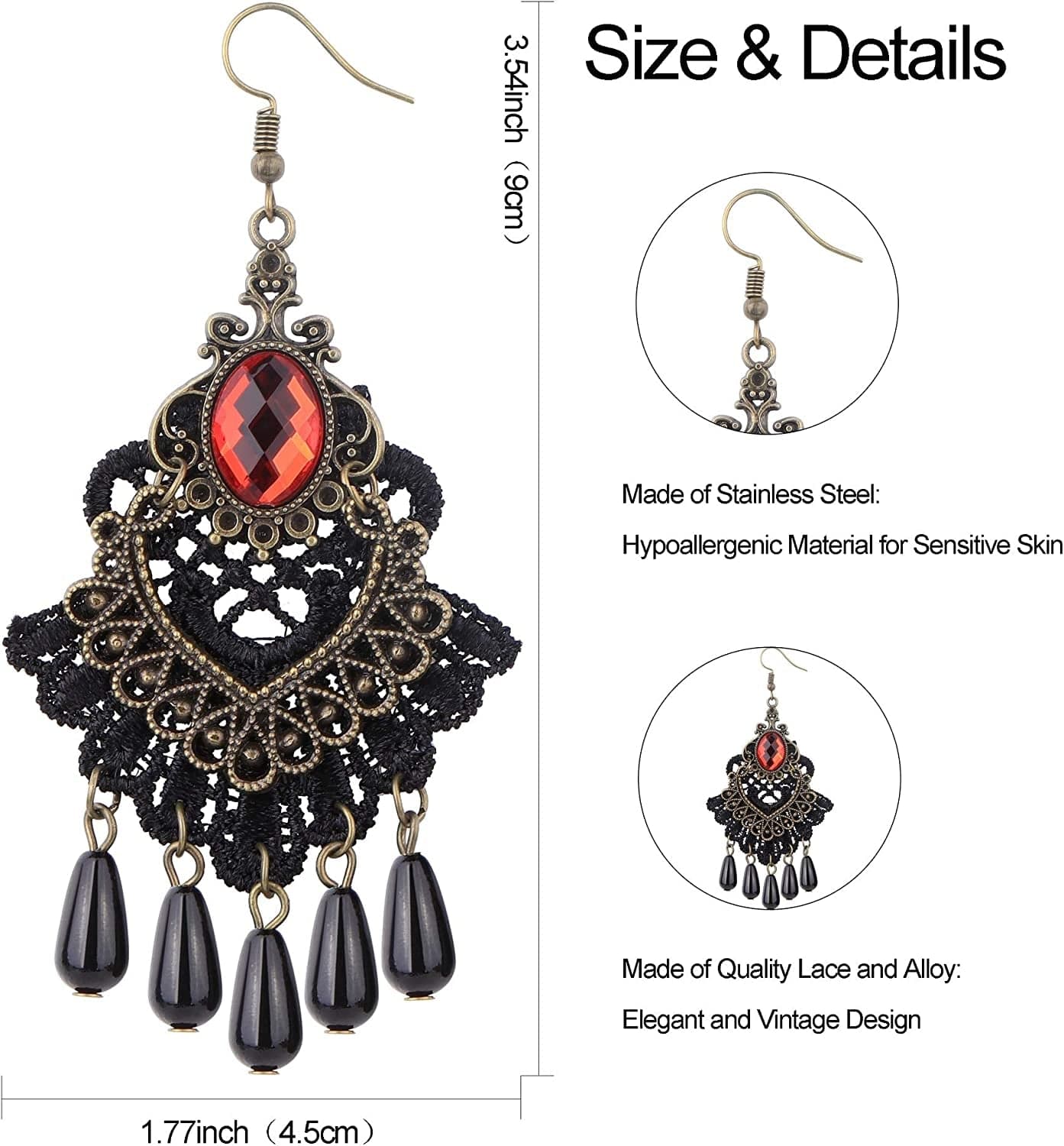 Black Lace Choker Necklace Earring Gloves Jewelry Set for Women Vintage Gothic Style Jewelry for Halloween Costume Cosplay