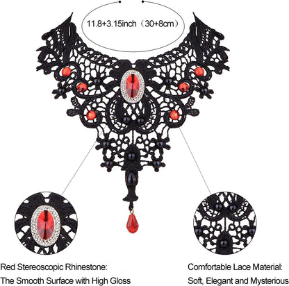 Black Lace Choker Necklace Earring Gloves Jewelry Set for Women Vintage Gothic Style Jewelry for Halloween Costume Cosplay