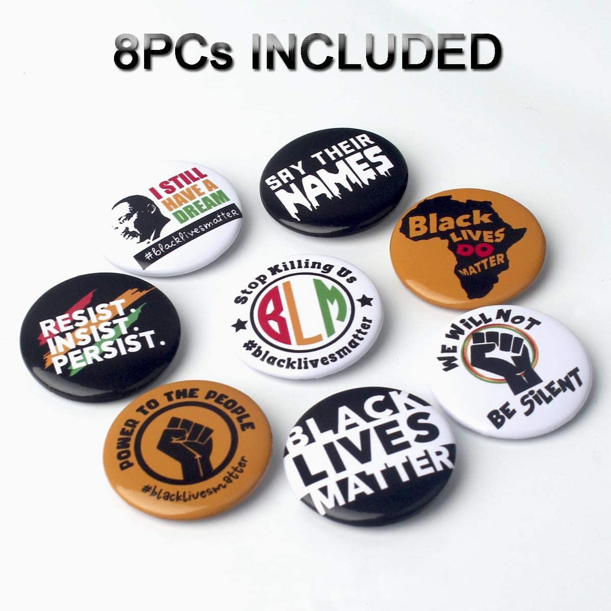 BLACK LIVES MATTER 8 PCS 1.25” (32Mm) Pinback Buttons Badges Pins, Raised Fist Enamel Lapel Pin for Jackets, Backpacks, Bags