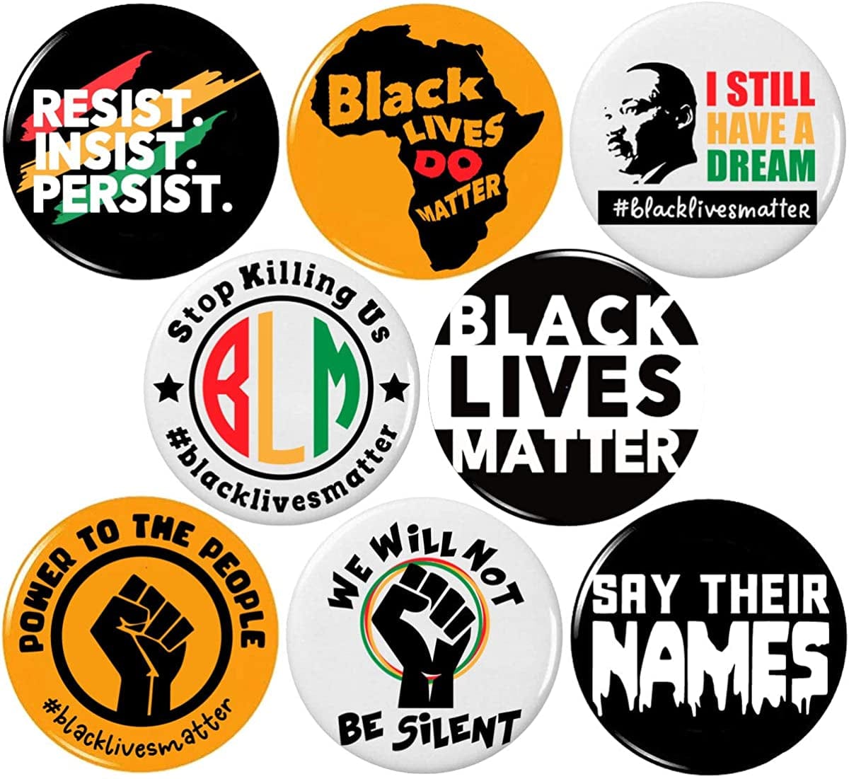 BLACK LIVES MATTER 8 PCS 1.25” (32Mm) Pinback Buttons Badges Pins, Raised Fist Enamel Lapel Pin for Jackets, Backpacks, Bags