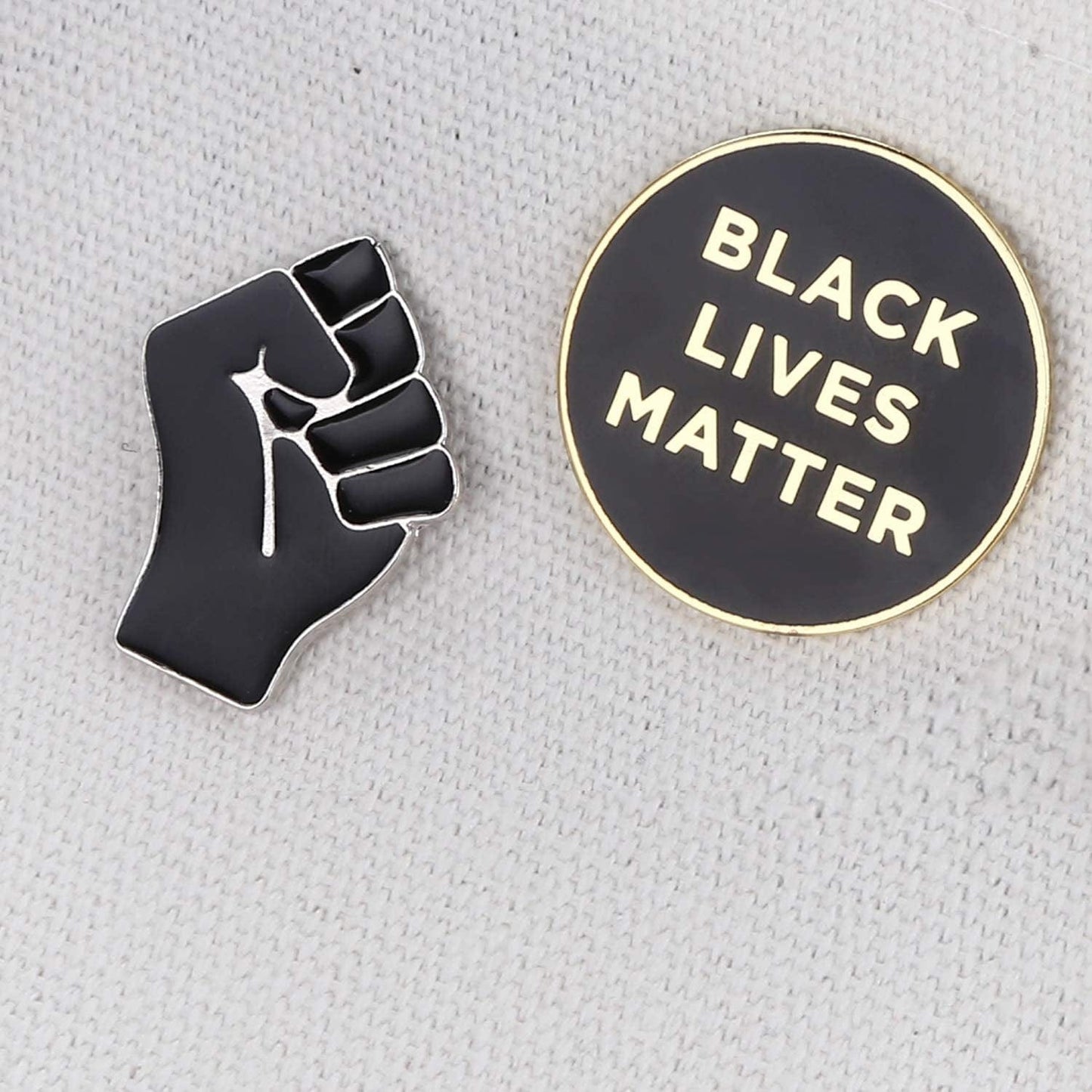 Black Lives Matter Enamel Pin Brooch BLM Lapel Pin Black Raised Fist of Solidarity Badges Set of 2