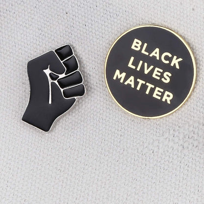 Black Lives Matter Enamel Pin Brooch BLM Lapel Pin Black Raised Fist of Solidarity Badges Set of 2