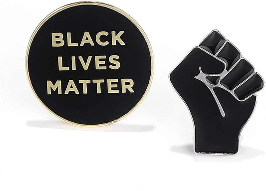 Black Lives Matter Enamel Pin Brooch BLM Lapel Pin Black Raised Fist of Solidarity Badges Set of 2