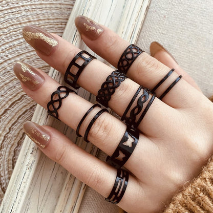 Black Rings for Men Women Girls, Goth Punk Rings Set, Cool Gothic Adjustable Ring Pack, Vintage Stackable Animal Rings Bulk, Vintage Chunky Knuckle Emo Rings, Boho Snake Spider Eboy Open Rings Y2K Accessories