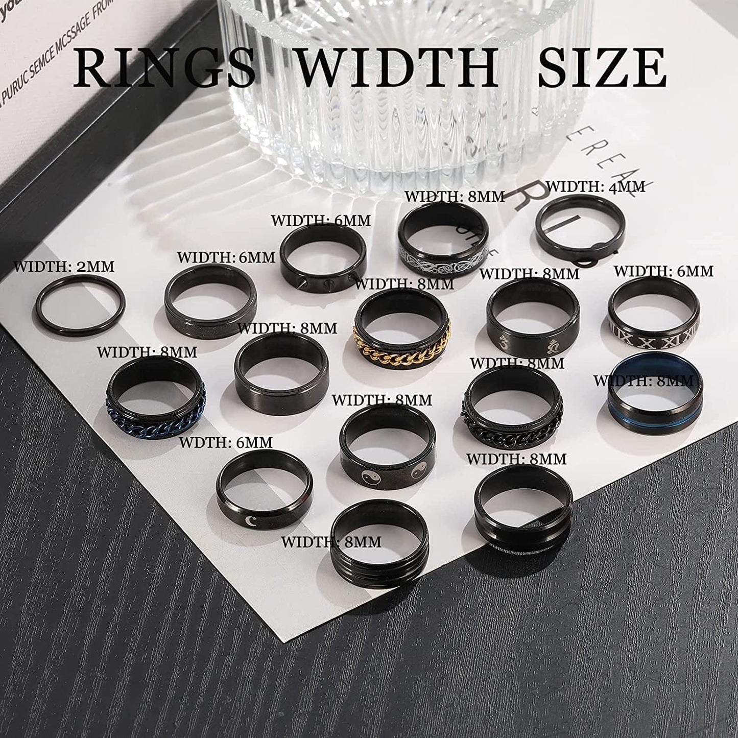 Black Stainless Steel Rings for Men, Fashion Wedding Promise Male Band Rings Set, Simple Cool Spinner Anxiety Rings Pack for Men Women Size 6-11.
