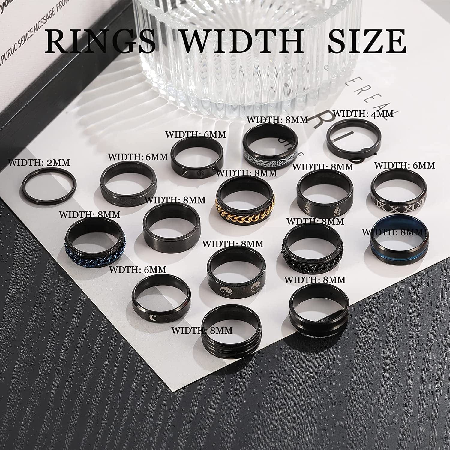 Black Stainless Steel Rings for Men, Fashion Wedding Promise Male Band Rings Set, Simple Cool Spinner Anxiety Rings Pack for Men Women Size 6-11.
