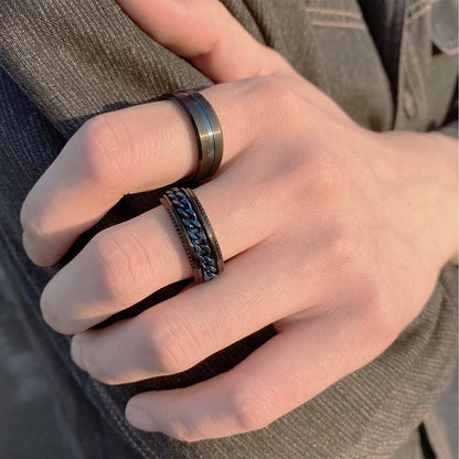 Black Stainless Steel Rings for Men, Fashion Wedding Promise Male Band Rings Set, Simple Cool Spinner Anxiety Rings Pack for Men Women Size 6-11.