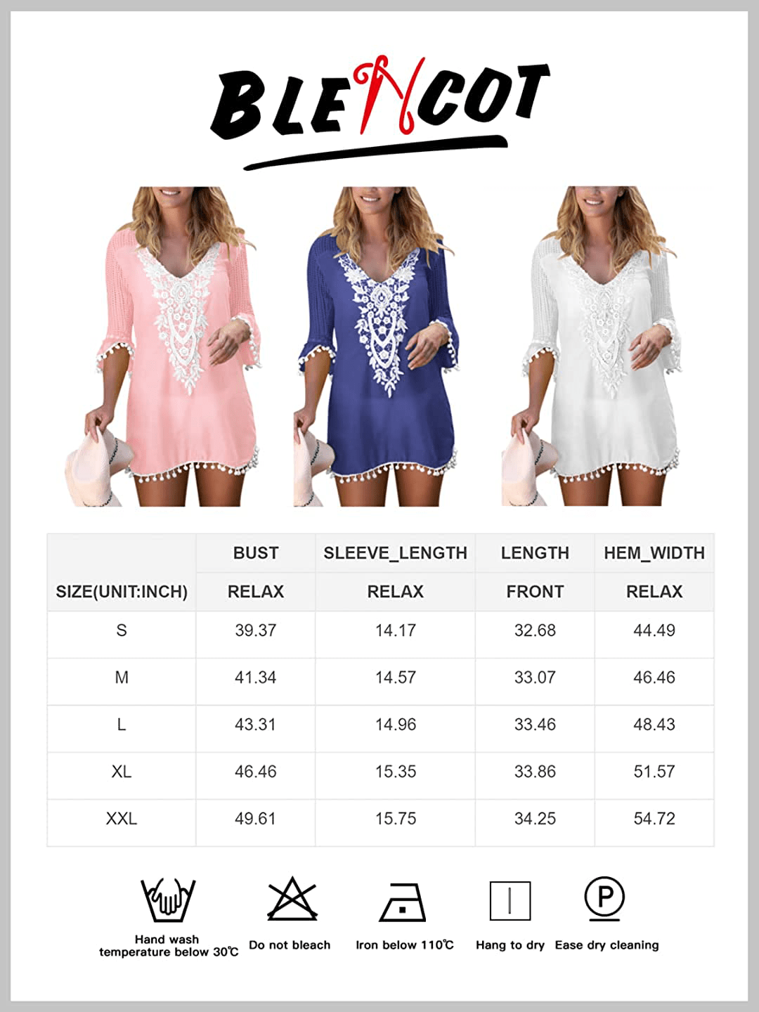BLENCOT Women'S Crochet Chiffon Tassel Swimsuit Bikini Pom Pom Trim Swimwear Beach Cover Up Apparel & Accessories > Clothing > Swimwear Kylie Max   