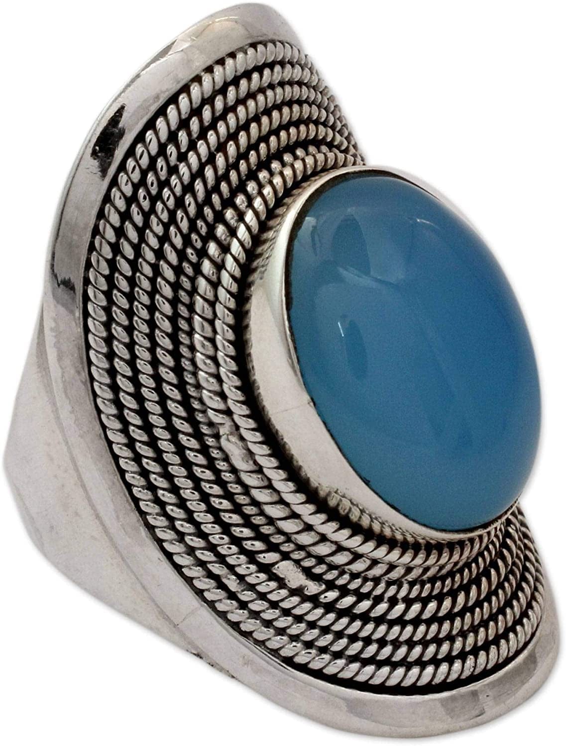 Blue Chalcedony .925 Sterling Silver Cocktail Ring, Jaipur Skies'