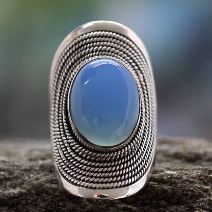 Blue Chalcedony .925 Sterling Silver Cocktail Ring, Jaipur Skies'