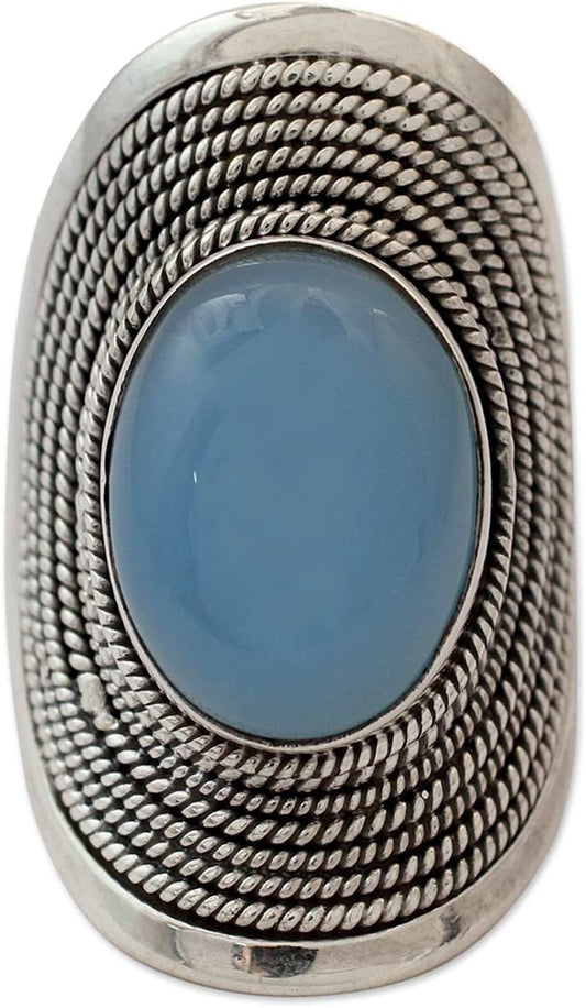 Blue Chalcedony .925 Sterling Silver Cocktail Ring, Jaipur Skies' 9
