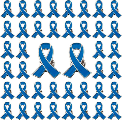 Blue Ribbon Pin, 10 Pcs Awareness Ribbons Lapel Pins Hope Brooch Enamel Jewelry Pins for Man or Women Blue / 50