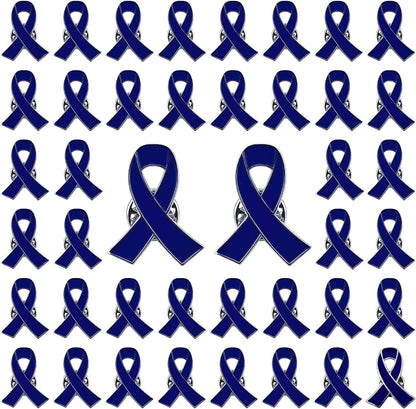 Blue Ribbon Pin, 10 Pcs Awareness Ribbons Lapel Pins Hope Brooch Enamel Jewelry Pins for Man or Women Dark Blue / 50