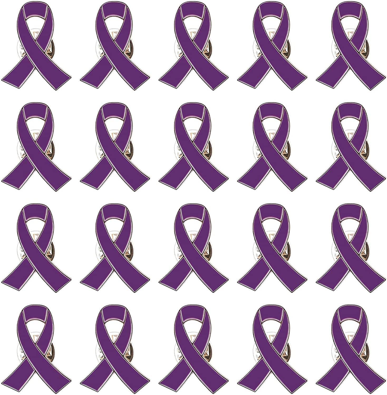 Blue Ribbon Pin, 10 Pcs Awareness Ribbons Lapel Pins Hope Brooch Enamel Jewelry Pins for Man or Women Purple / 20