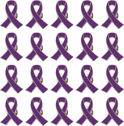 Blue Ribbon Pin, 10 Pcs Awareness Ribbons Lapel Pins Hope Brooch Enamel Jewelry Pins for Man or Women Purple / 20