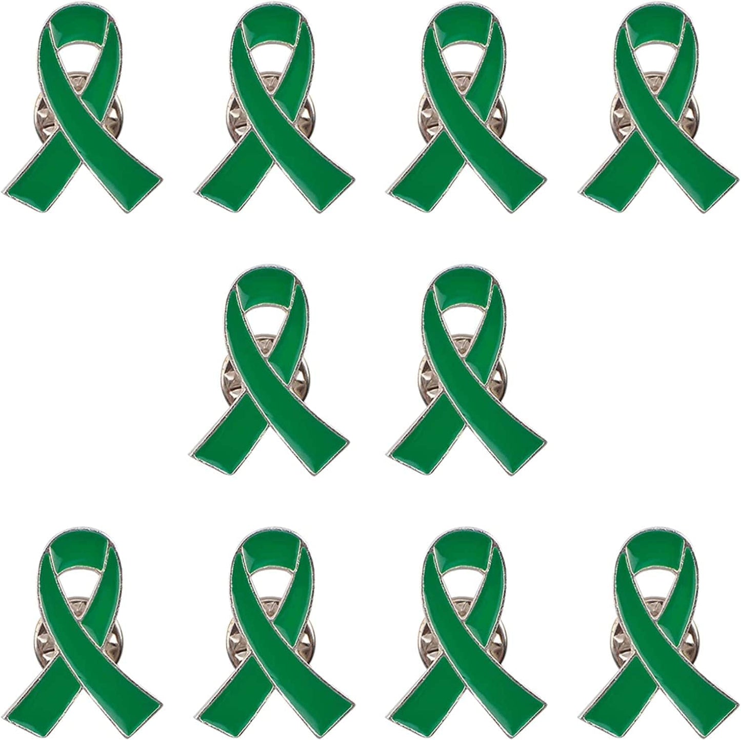 Blue Ribbon Pin, 10 Pcs Awareness Ribbons Lapel Pins Hope Brooch Enamel Jewelry Pins for Man or Women Green / 10