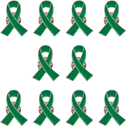 Blue Ribbon Pin, 10 Pcs Awareness Ribbons Lapel Pins Hope Brooch Enamel Jewelry Pins for Man or Women Green / 10