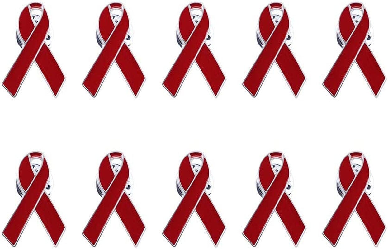 Blue Ribbon Pin, 10 Pcs Awareness Ribbons Lapel Pins Hope Brooch Enamel Jewelry Pins for Man or Women Red / 10