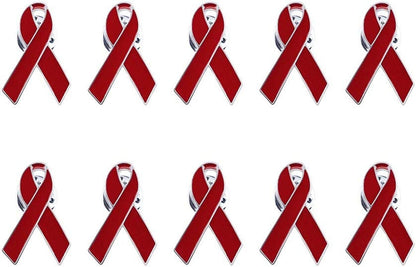 Blue Ribbon Pin, 10 Pcs Awareness Ribbons Lapel Pins Hope Brooch Enamel Jewelry Pins for Man or Women Red / 10
