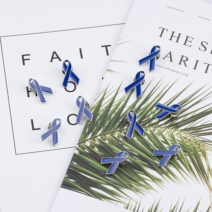 Blue Ribbon Pin, 10 Pcs Awareness Ribbons Lapel Pins Hope Brooch Enamel Jewelry Pins for Man or Women