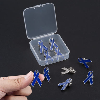 Blue Ribbon Pin, 10 Pcs Awareness Ribbons Lapel Pins Hope Brooch Enamel Jewelry Pins for Man or Women