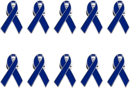 Blue Ribbon Pin, 10 Pcs Awareness Ribbons Lapel Pins Hope Brooch Enamel Jewelry Pins for Man or Women Dark Blue / 10