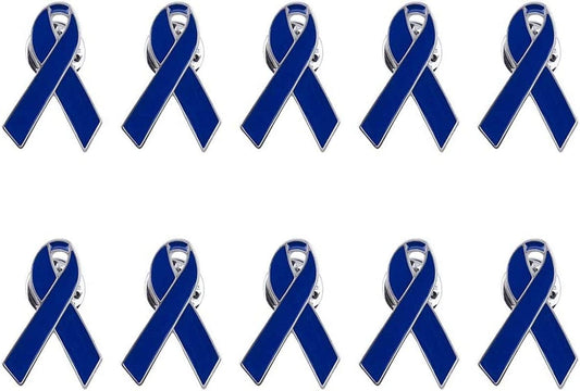 Blue Ribbon Pin, 10 Pcs Awareness Ribbons Lapel Pins Hope Brooch Enamel Jewelry Pins for Man or Women Dark Blue / 10